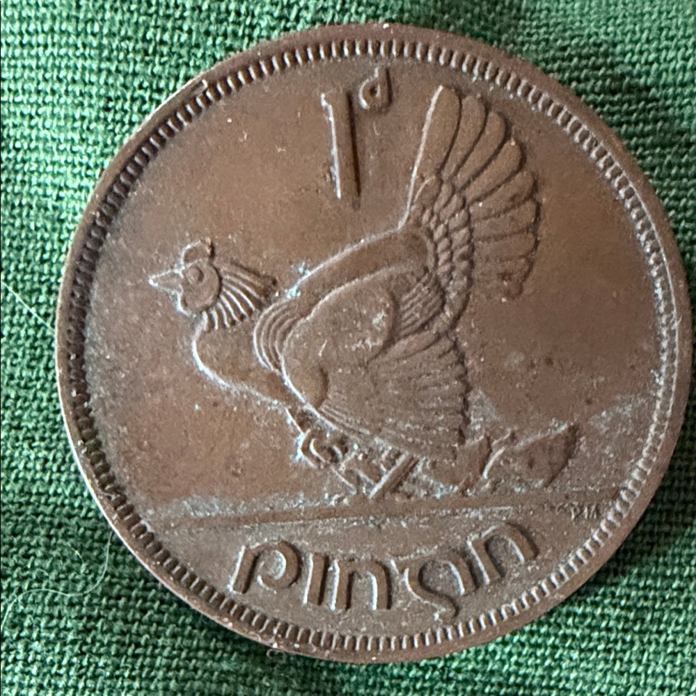 Vintage 1d Coin with Hen Motif - Brown